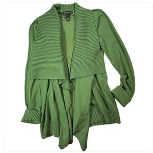 Inc International Concepts  Sz Med Green Open Front Waterfall Cardigan Sweater